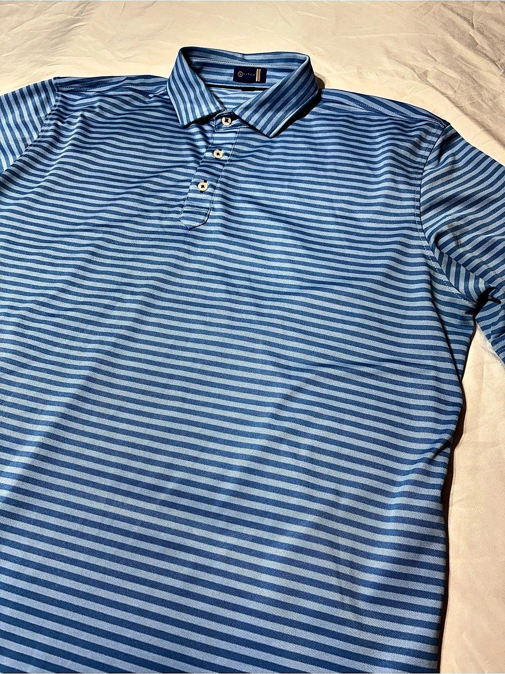 STITCH Golf Mens XL Baby Blue Striped Bear Lakes Country Club Polo Shirt